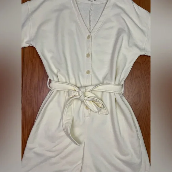 Alex Mill French Terry Tie Waist Button Front Romper Ecru/Ivory Size XL - Picture 3 of 6